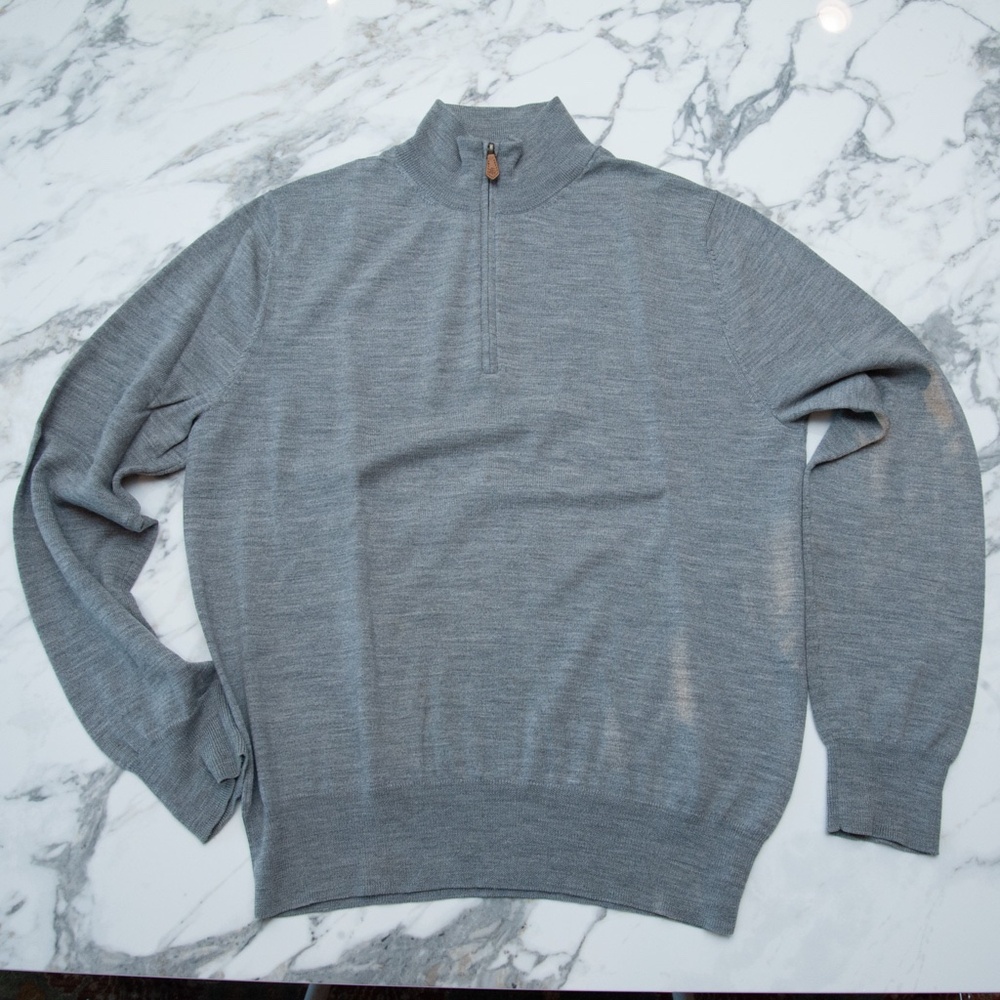 Brooks Brothers Men's Quarter Zip Gray Wool Sweater Medium